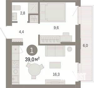 1-к квартира, вторичка, 39м2, 5/25 этаж