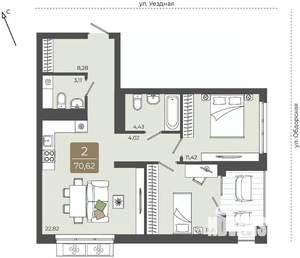 2-к квартира, вторичка, 71м2, 10/15 этаж