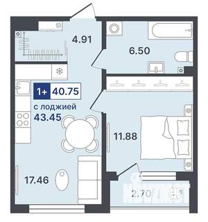 1-к квартира, строящийся дом, 41м2, 2/8 этаж