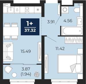 1-к квартира, вторичка, 35м2, 4/21 этаж