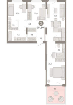 3-к квартира, вторичка, 101м2, 2/16 этаж