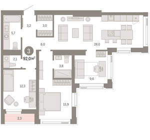 3-к квартира, вторичка, 92м2, 21/25 этаж