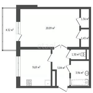 1-к квартира, вторичка, 44м2, 12/16 этаж