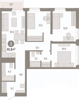 3-к квартира, вторичка, 82м2, 7/25 этаж