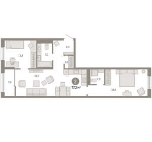 2-к квартира, вторичка, 77м2, 2/17 этаж