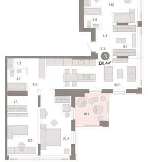 3-к квартира, вторичка, 130м2, 24/25 этаж