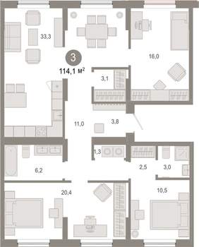 3-к квартира, вторичка, 114м2, 9/17 этаж