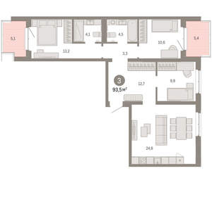 3-к квартира, вторичка, 94м2, 6/11 этаж