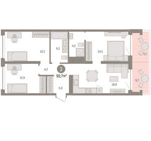 3-к квартира, вторичка, 93м2, 5/8 этаж