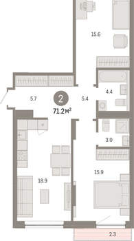 2-к квартира, вторичка, 71м2, 2/8 этаж