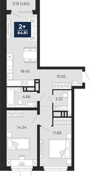 2-к квартира, вторичка, 63м2, 5/22 этаж