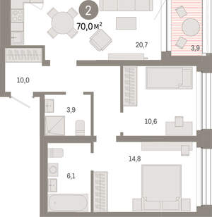 2-к квартира, вторичка, 70м2, 2/8 этаж