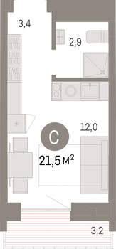 Студия квартира, вторичка, 22м2, 7/8 этаж