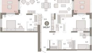 3-к квартира, вторичка, 141м2, 17/17 этаж
