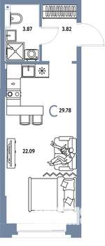 Студия квартира, вторичка, 30м2, 3/25 этаж