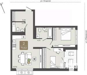 2-к квартира, вторичка, 71м2, 4/15 этаж