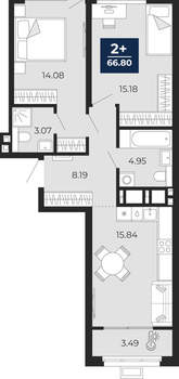 2-к квартира, вторичка, 67м2, 2/24 этаж