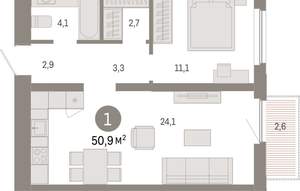 1-к квартира, вторичка, 51м2, 10/16 этаж