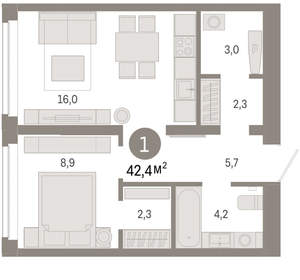 1-к квартира, вторичка, 42м2, 8/16 этаж