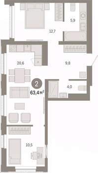2-к квартира, вторичка, 63м2, 10/25 этаж