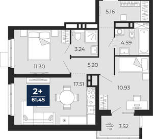 2-к квартира, вторичка, 61м2, 13/20 этаж