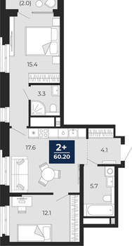 2-к квартира, вторичка, 60м2, 9/16 этаж