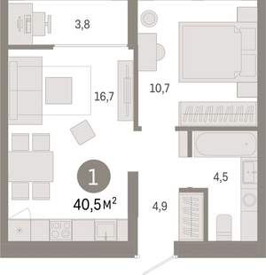 1-к квартира, вторичка, 40м2, 9/17 этаж