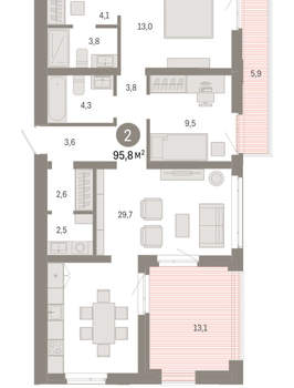 2-к квартира, вторичка, 96м2, 5/25 этаж