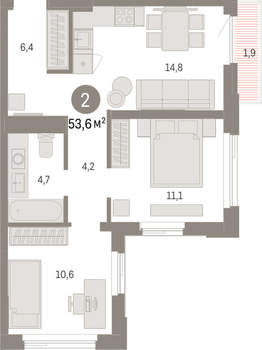 2-к квартира, вторичка, 54м2, 11/25 этаж