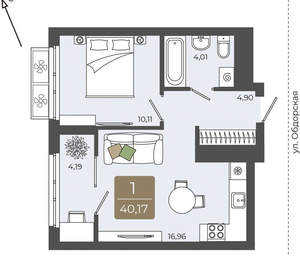 1-к квартира, вторичка, 40м2, 5/15 этаж