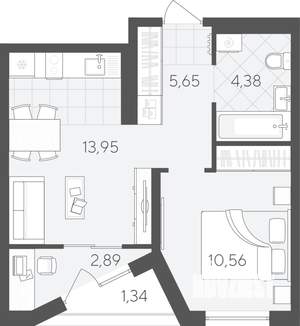 1-к квартира, вторичка, 39м2, 9/9 этаж