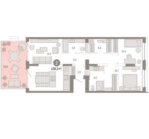 2-к квартира, вторичка, 108м2, 2/11 этаж