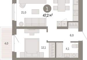1-к квартира, вторичка, 47м2, 6/11 этаж