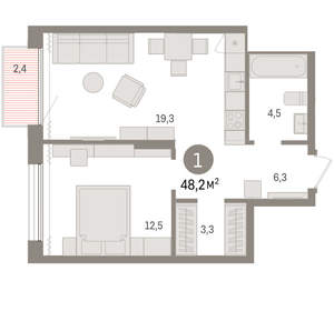 1-к квартира, вторичка, 48м2, 14/17 этаж