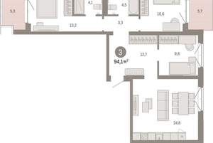 3-к квартира, вторичка, 94м2, 7/11 этаж