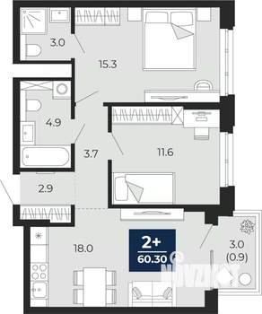 2-к квартира, сданный дом, 62м2, 11/14 этаж