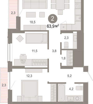 2-к квартира, вторичка, 64м2, 12/17 этаж