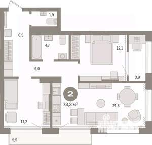2-к квартира, вторичка, 73м2, 16/17 этаж