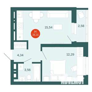 1-к квартира, вторичка, 38м2, 8/15 этаж