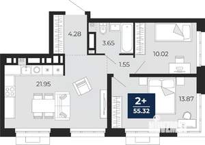 2-к квартира, вторичка, 55м2, 6/24 этаж