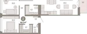 2-к квартира, вторичка, 68м2, 5/16 этаж