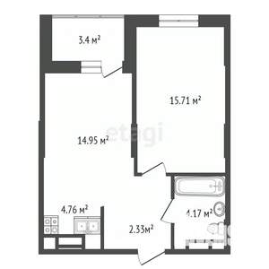 1-к квартира, вторичка, 42м2, 2/19 этаж
