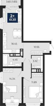 2-к квартира, вторичка, 63м2, 13/22 этаж