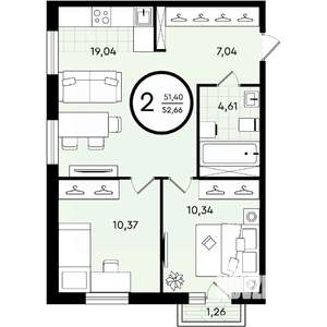 2-к квартира, вторичка, 53м2, 2/4 этаж