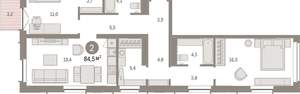 2-к квартира, вторичка, 84м2, 10/16 этаж