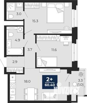 2-к квартира, вторичка, 60м2, 8/14 этаж