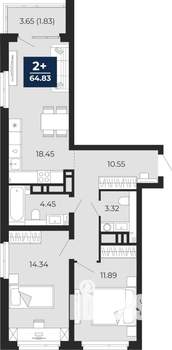 2-к квартира, вторичка, 65м2, 3/21 этаж