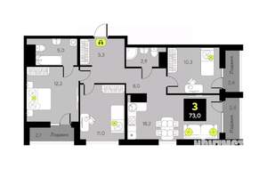 3-к квартира, вторичка, 73м2, 2/17 этаж