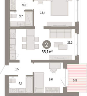 2-к квартира, вторичка, 65м2, 3/11 этаж