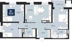 3-к квартира, вторичка, 90м2, 4/24 этаж